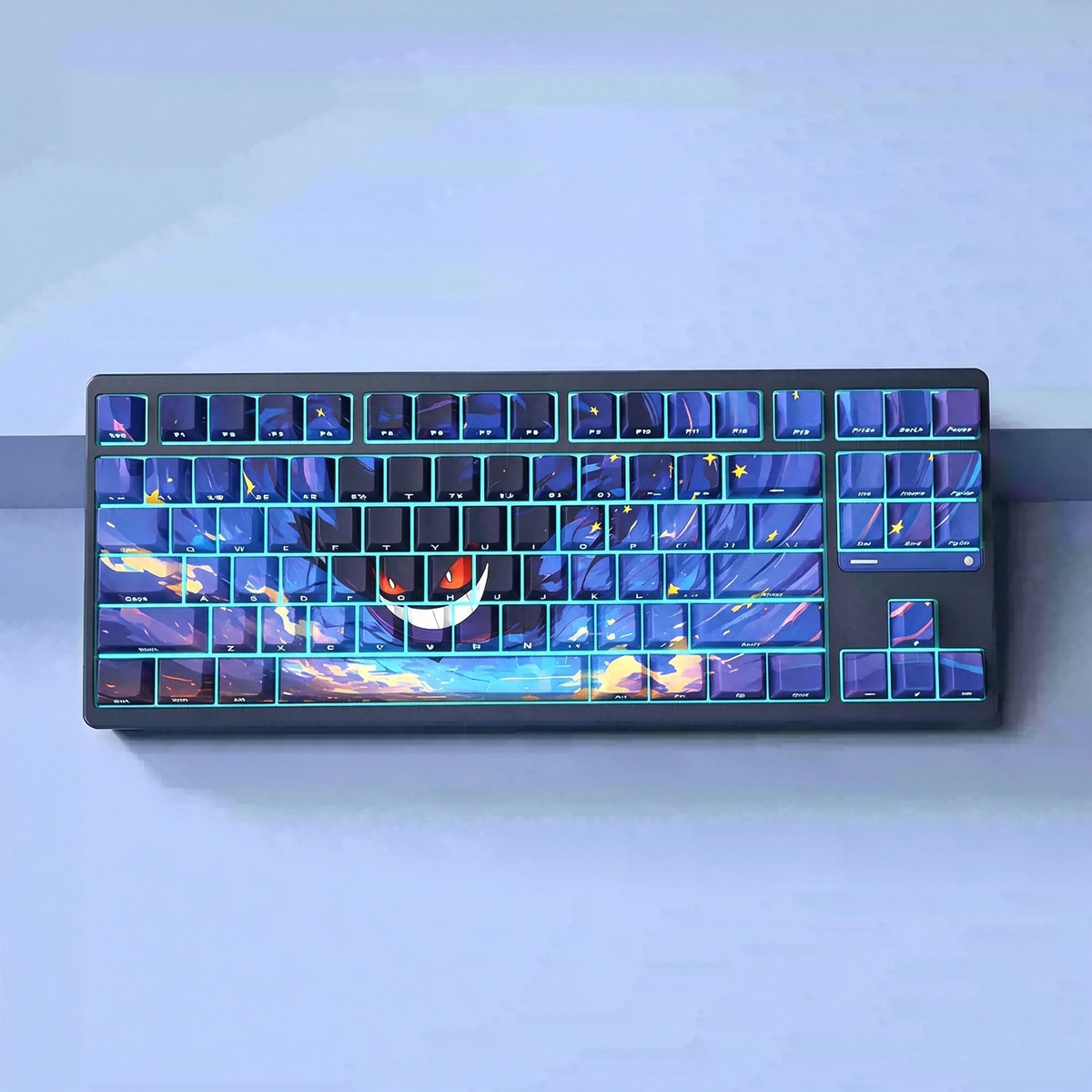 Gengar Starry Sky Theme Design, PBT material personalized key cap set, Side Character animation game culture creative decoration key cap set, compatible with 61/64/68/75/84/87/104 key mechanical keyboard