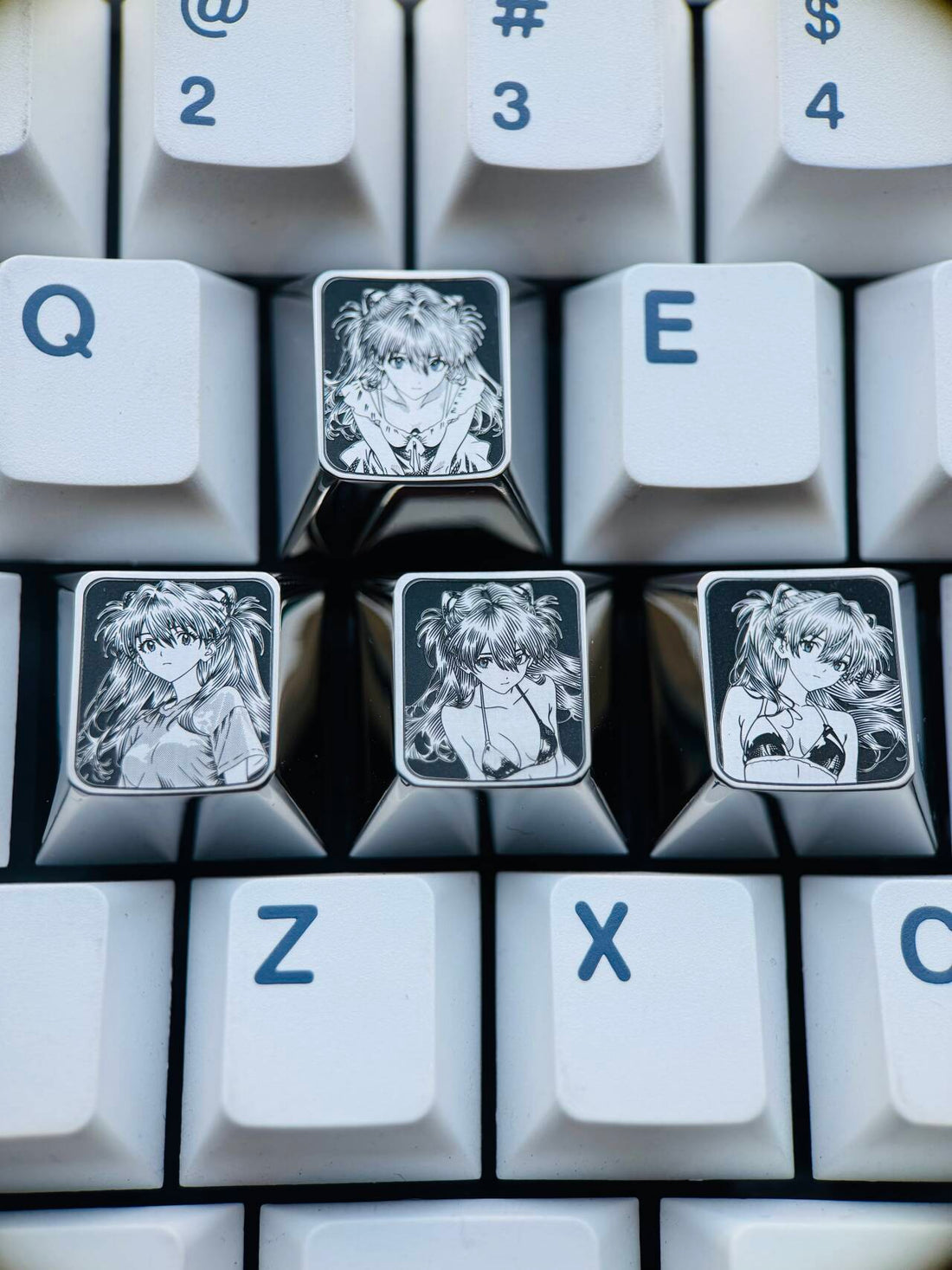 EVA theme, Asuka, WASD key positions, titanium alloy set for directional keys, personalized keycaps for gaming and anime