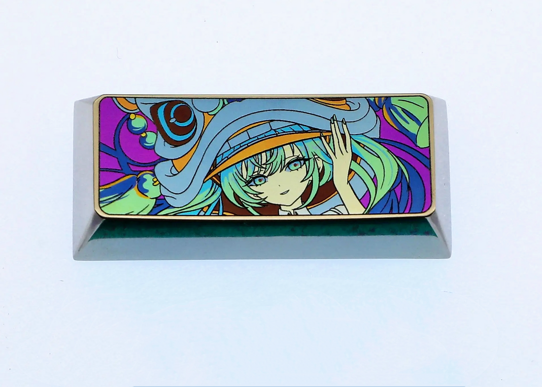 Hatsune Miku, 2.25U/Enter, 2.25U/Left Shift, color carved titanium alloy mechanical keyboard decorative keycap.