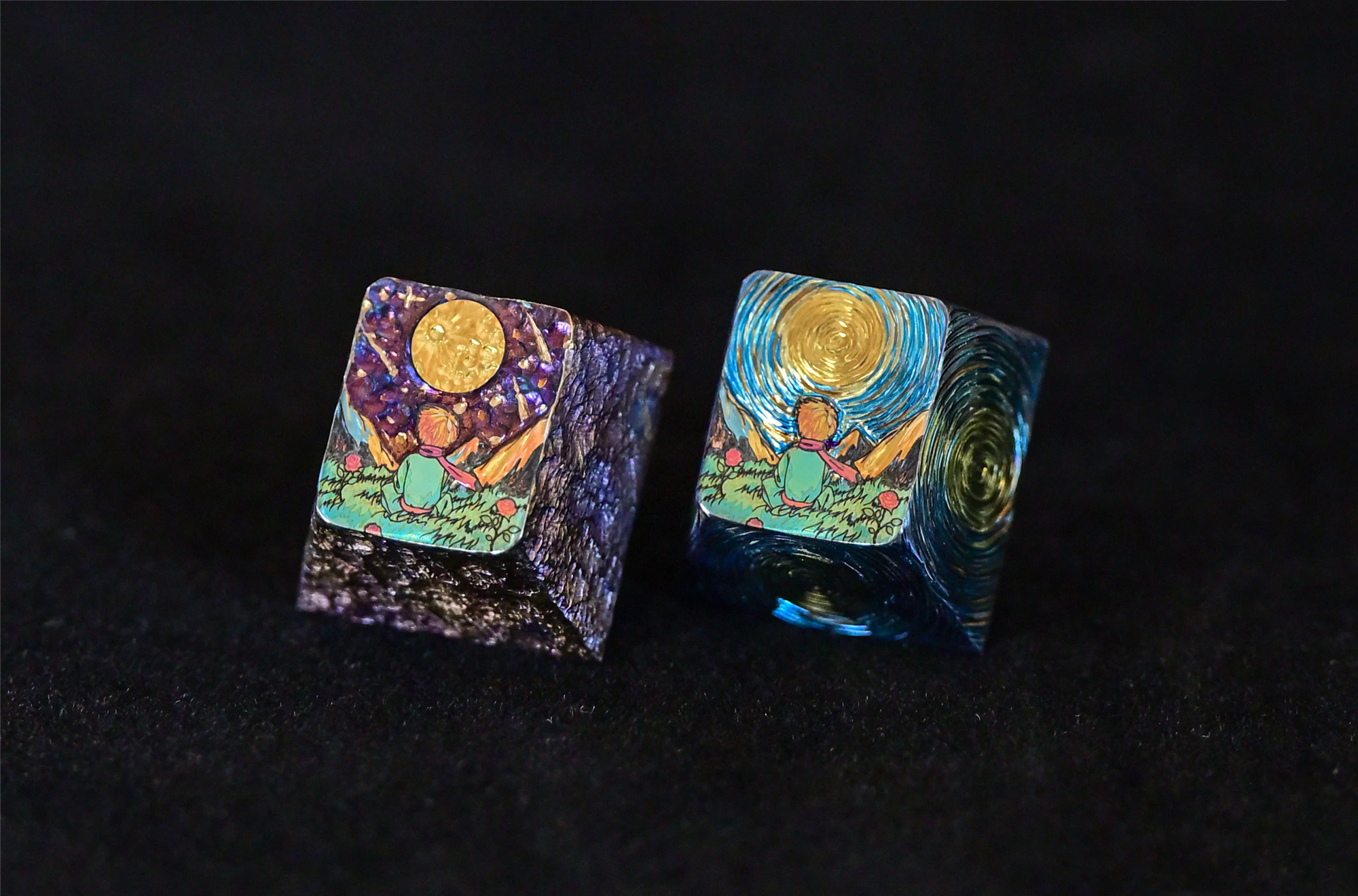 Le Petit Prince, Hand carved titanium alloy starry sky texture, personalized keycaps, metal decorative keycaps.
