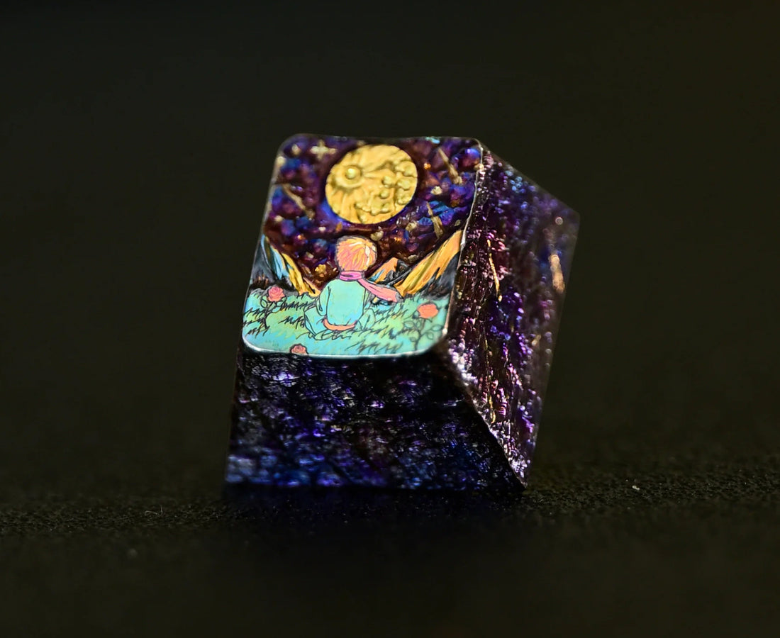 Le Petit Prince, Hand carved titanium alloy starry sky texture, personalized keycaps, metal decorative keycaps.