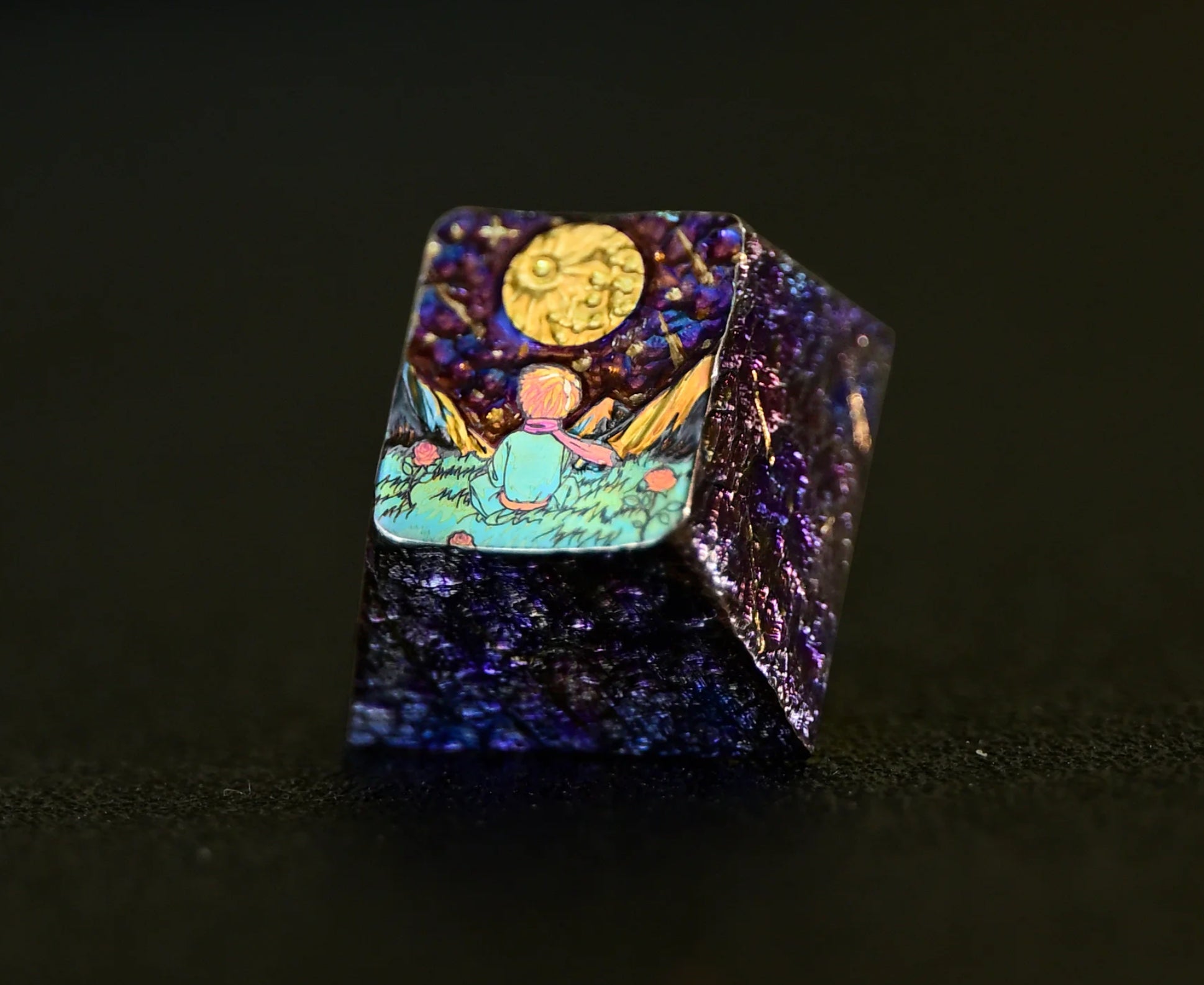 Le Petit Prince, Hand carved titanium alloy starry sky texture, personalized keycaps, metal decorative keycaps.