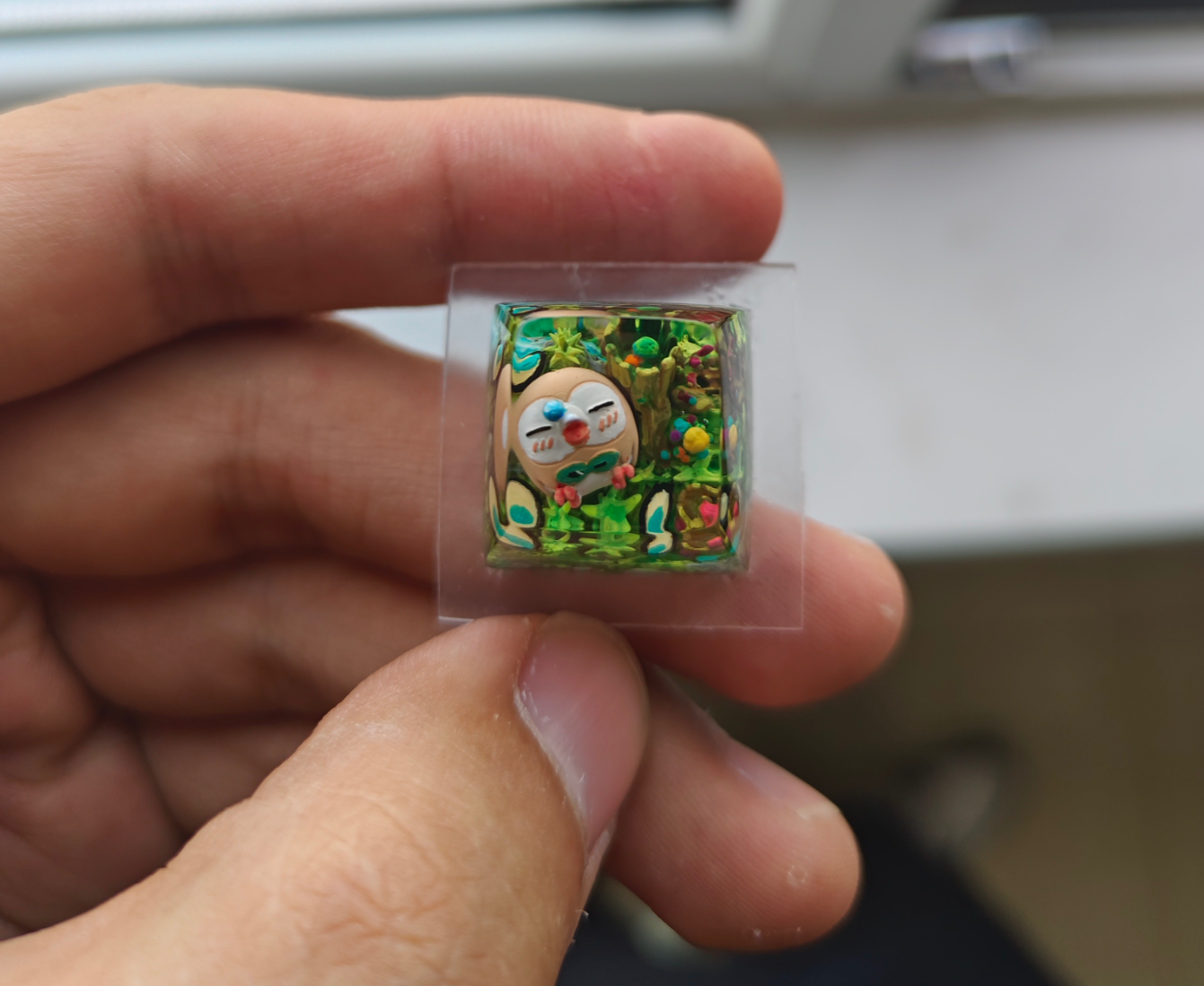 Rowlet,Crystal drops of glue, Resin keycaps, anime personalized keycaps, artisankeycaps