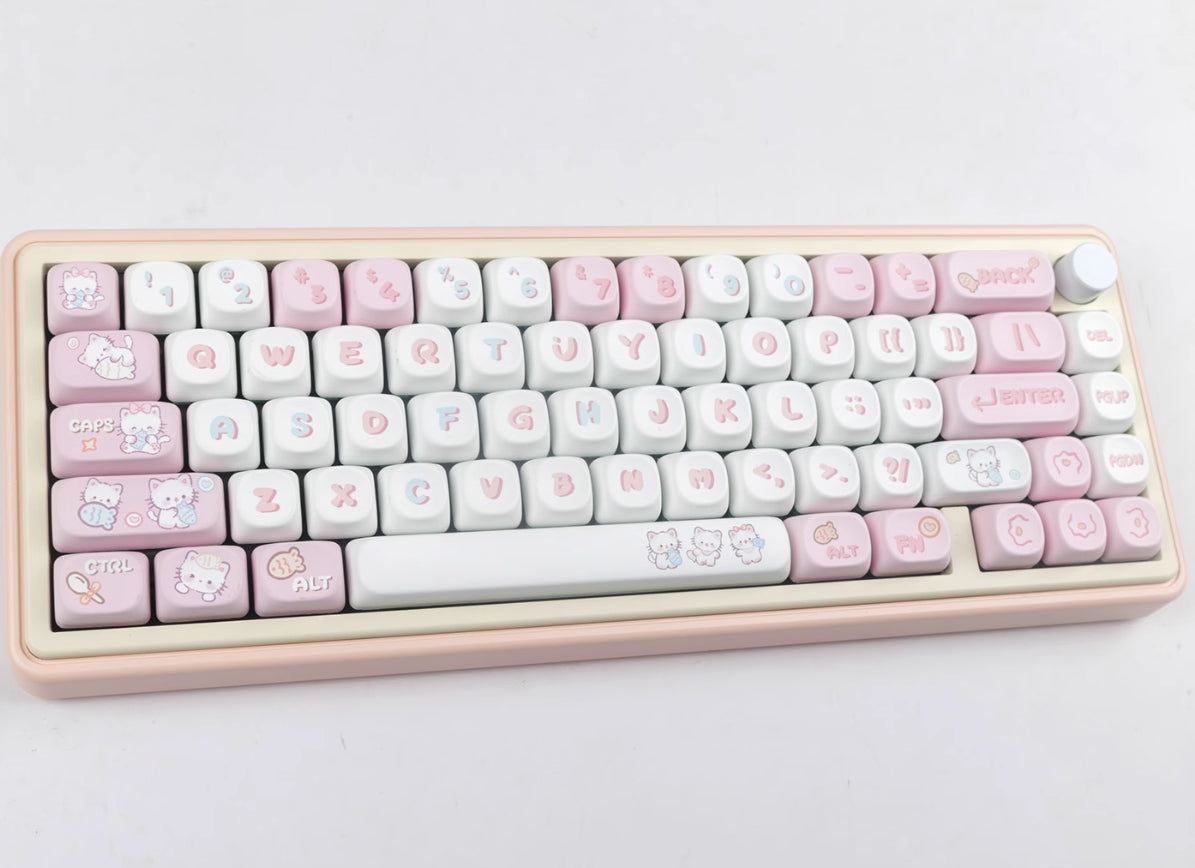 Kitten eating fish keycap pink MOA high MAC heat sublimation personality set keycap