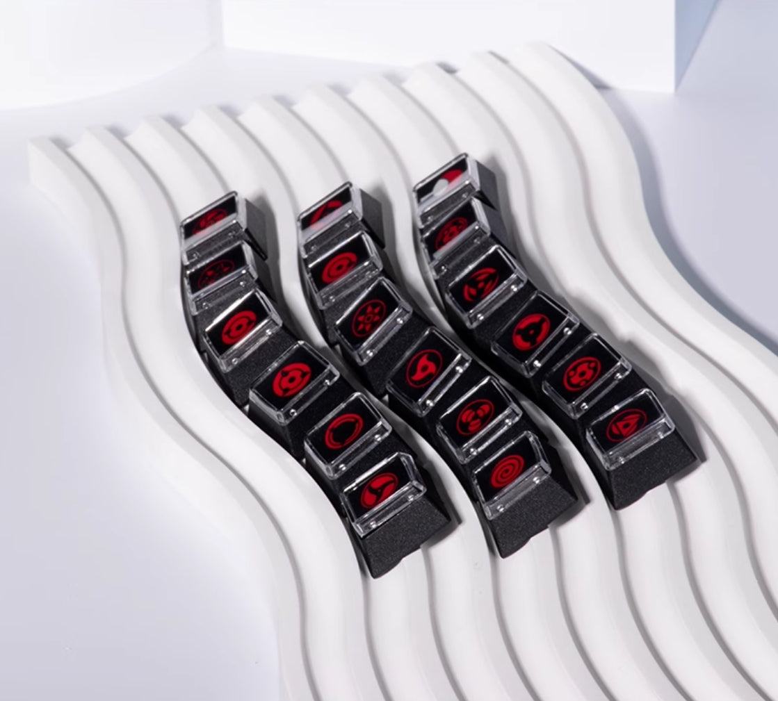 Naruto,Sharingan, 18 piece set of fully heat sublimated transparent caps, personalized keycap combination set