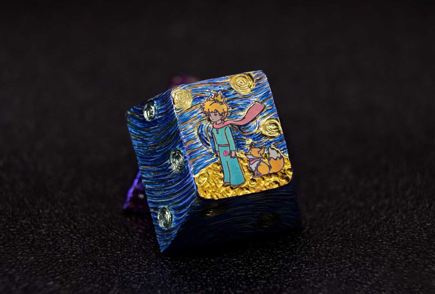 Le Petit Prince, Hand tapping patterned titanium alloy personalized keycaps, 1U metal personalized art keycaps.