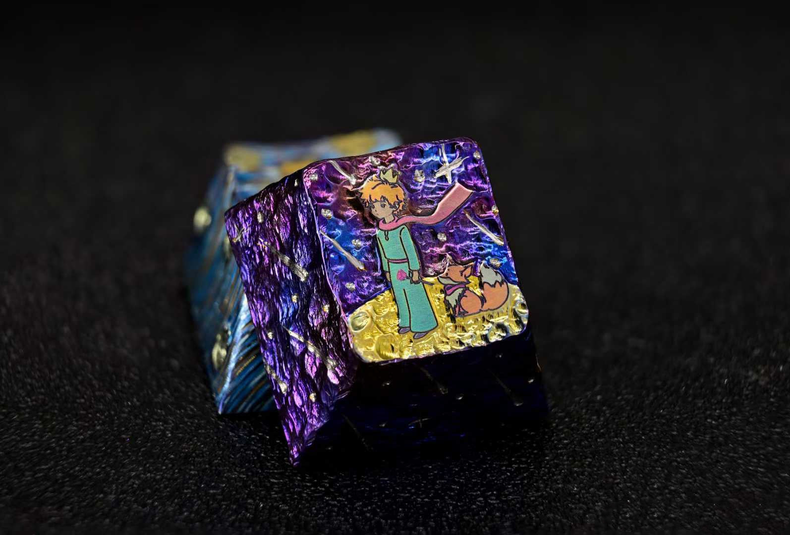 Le Petit Prince, Hand tapping patterned titanium alloy personalized keycaps, 1U metal personalized art keycaps.
