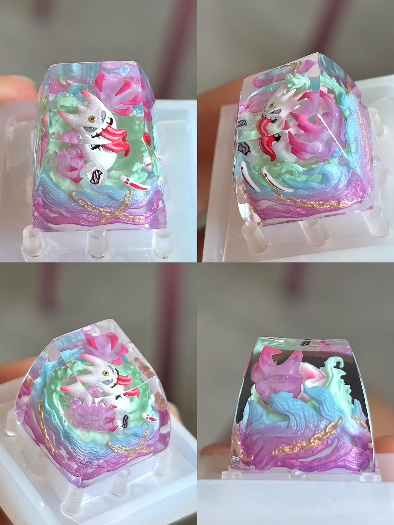 Crystal drops of glue material, mega gengar, Resin artisankeycaps personalized keycaps