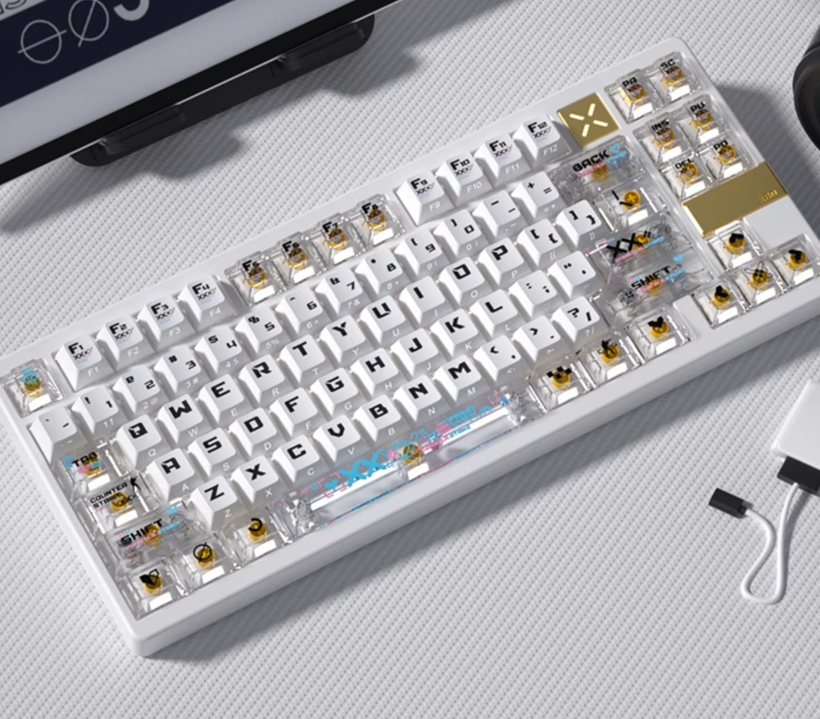 CSGO Printed Theme Collection, Black and White PC Transparent, PBT Set Keycaps, Heat Sublimation Personalized Set Keycaps.