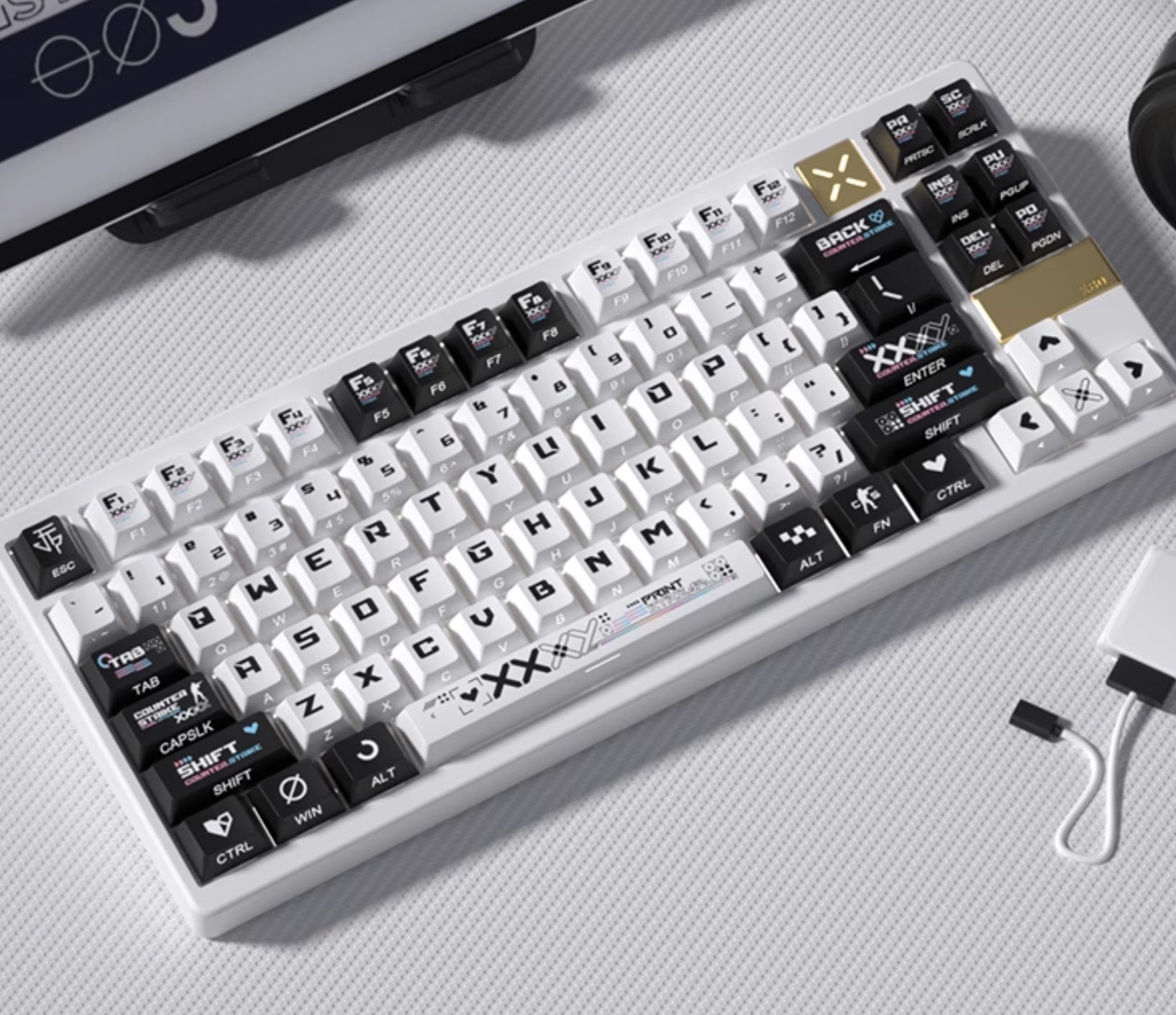 CSGO Printed Theme Collection, Black and White PC Transparent, PBT Set Keycaps, Heat Sublimation Personalized Set Keycaps.