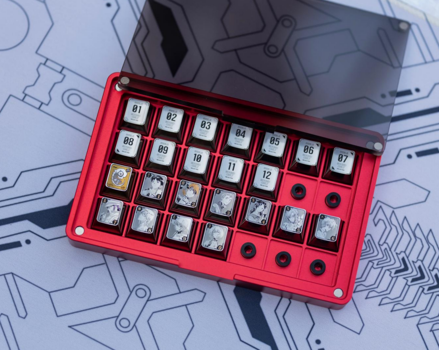 EVA themed series, titanium alloy personalized keycaps for digital and F-zone keycaps, metal carved decorative keycaps for anime and gaming peripherals.