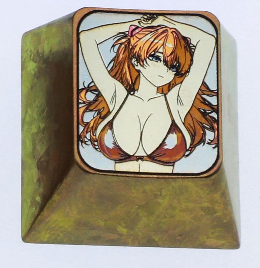 EVA, Sexy Asuka, 1U titanium alloy personalized decorative keycap, anime and game creative metal art keycap