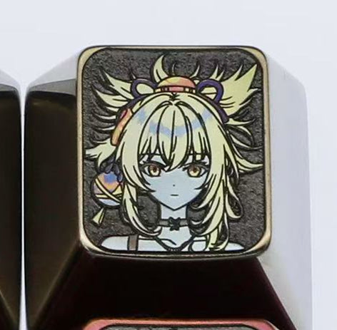 Naganohara Yoimiya two pictures, 1U titanium alloy personalized keycaps, metal gaming keycaps, keyboard decorative keycaps