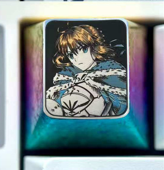Fate/stay night, Altria Pendragon, Tohsaka Rin, 1U titanium alloy personalized keycaps, metal keycaps for anime, gaming, cultural and creative peripherals