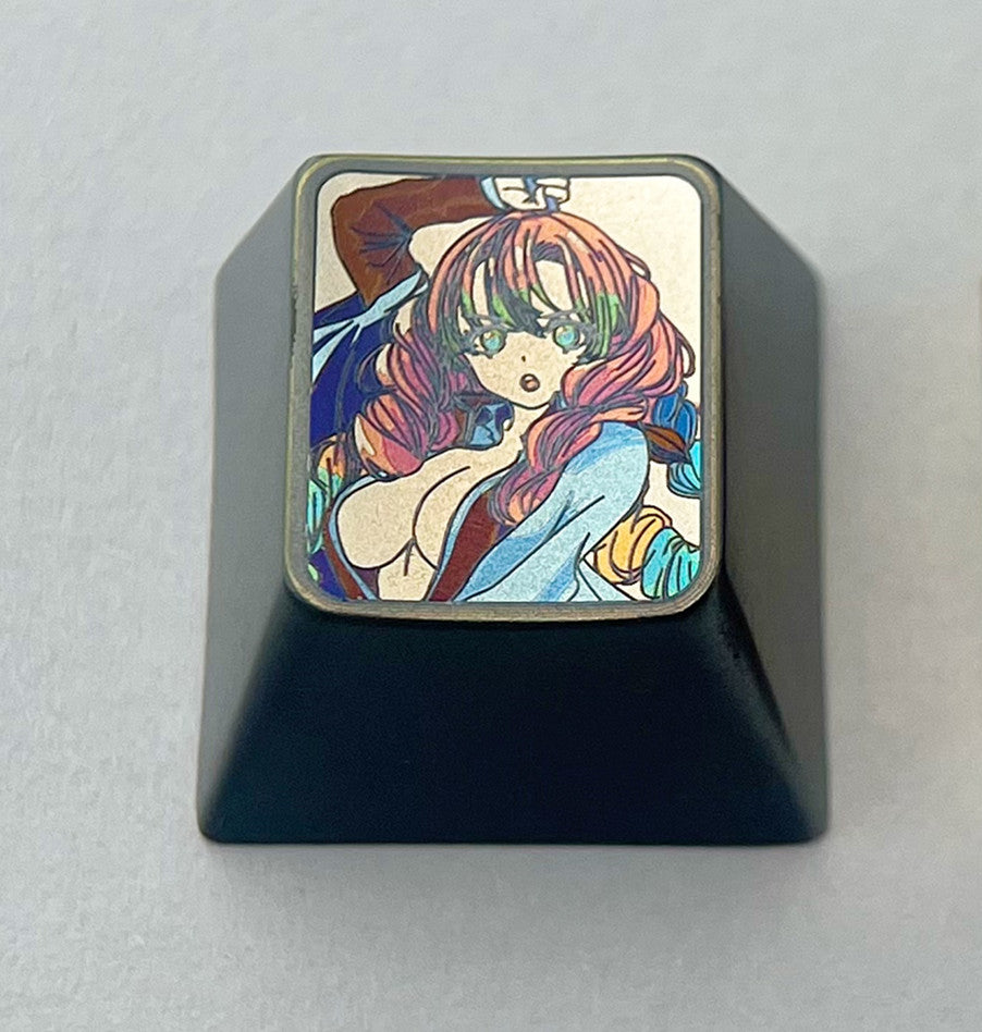 Demon Slayer, Kanroji Mitsuri, 1U titanium alloy black sandblasted personalized keycaps, anime and game character peripheral art metal keycaps