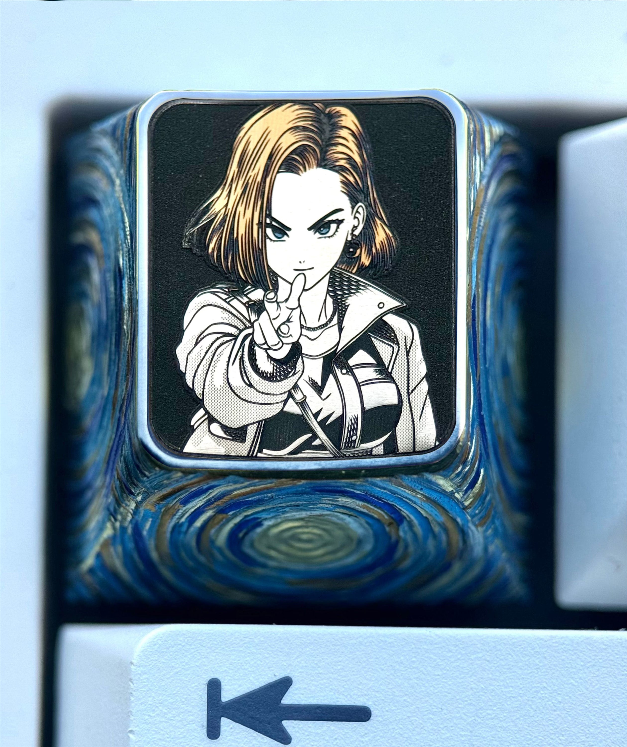 Dragon Ball, Android 18, Titanium alloy 1U personalized keycaps, anime, gaming, cultural and creative metal carved keycaps