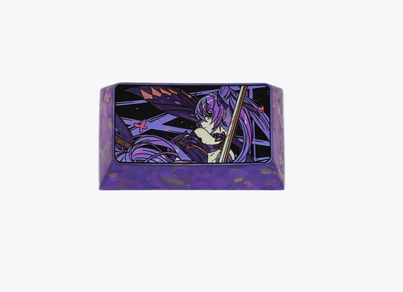Genshin Impact,Keqing, Colored titanium alloy carved keycaps, mechanical keyboard decorative keycaps.