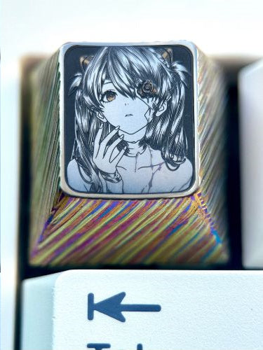 EVA, One eyed Asuka1U titanium alloy personalized keycap, anime, gaming, manga, metal peripheral, cultural and creative keycap