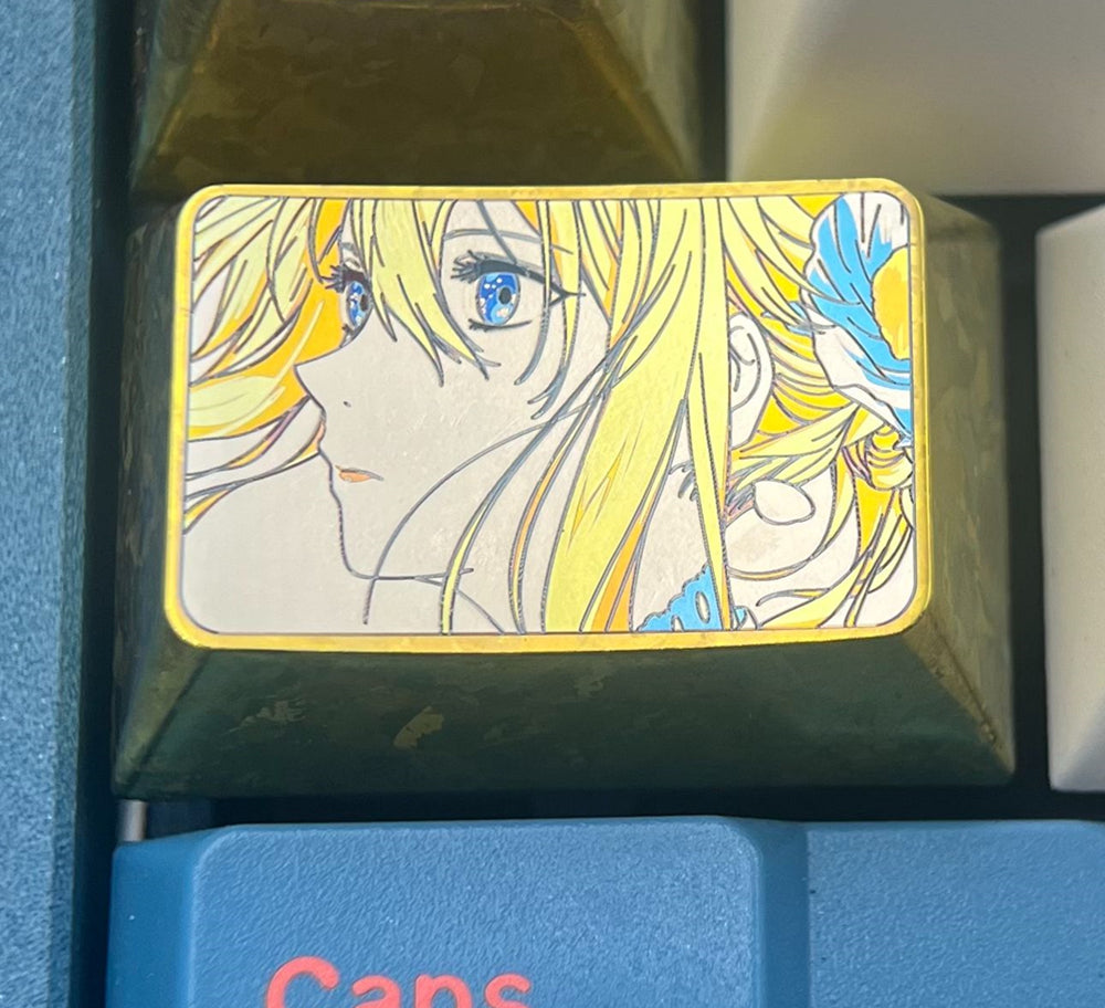 Violet Evergarden, 1U/1.5U titanium alloy personalized keycaps, anime and game metal carving cultural creative keycaps