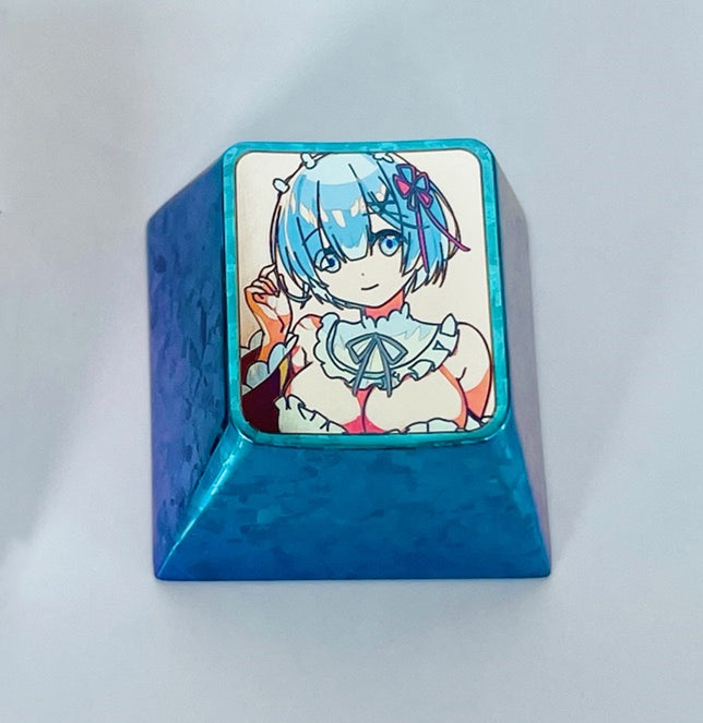 Rem, 1U titanium alloy carved colored keycaps, personalized keycaps, mechanical keyboard decorative keycaps.