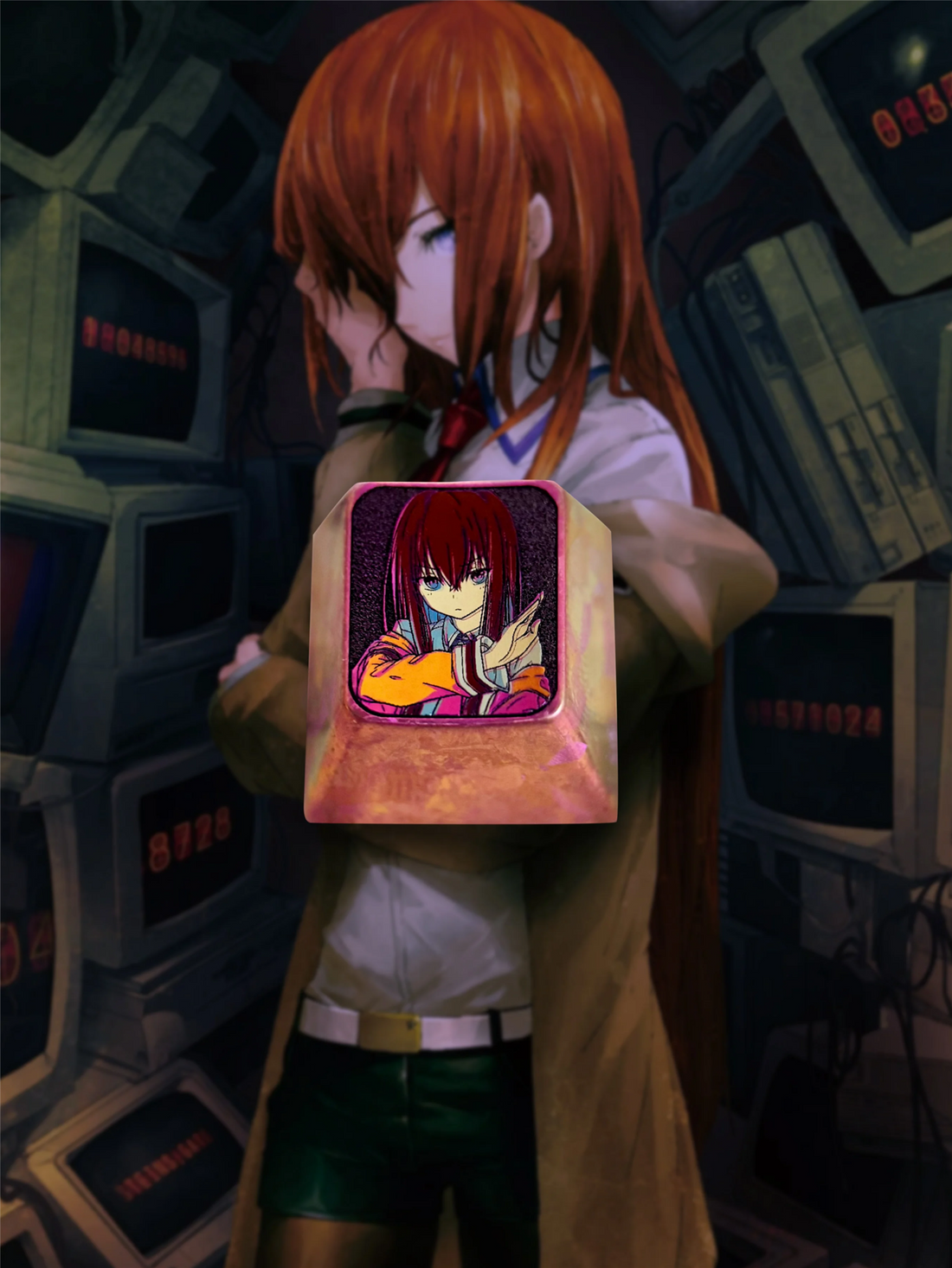 Steins; Gate,Makise Kurisu theme, 1U titanium alloy personalized keycaps, anime and game culture creative art keycaps, mechanical keyboard decorative keycaps