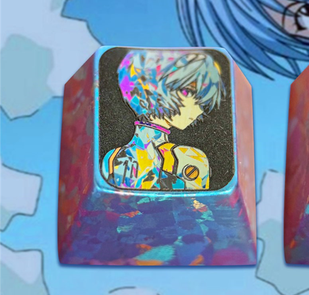 EVA Ayanami Rei theme, 1U titanium alloy personalized keycaps, anime and game culture creative art keycaps, mechanical keyboard decorative keycaps