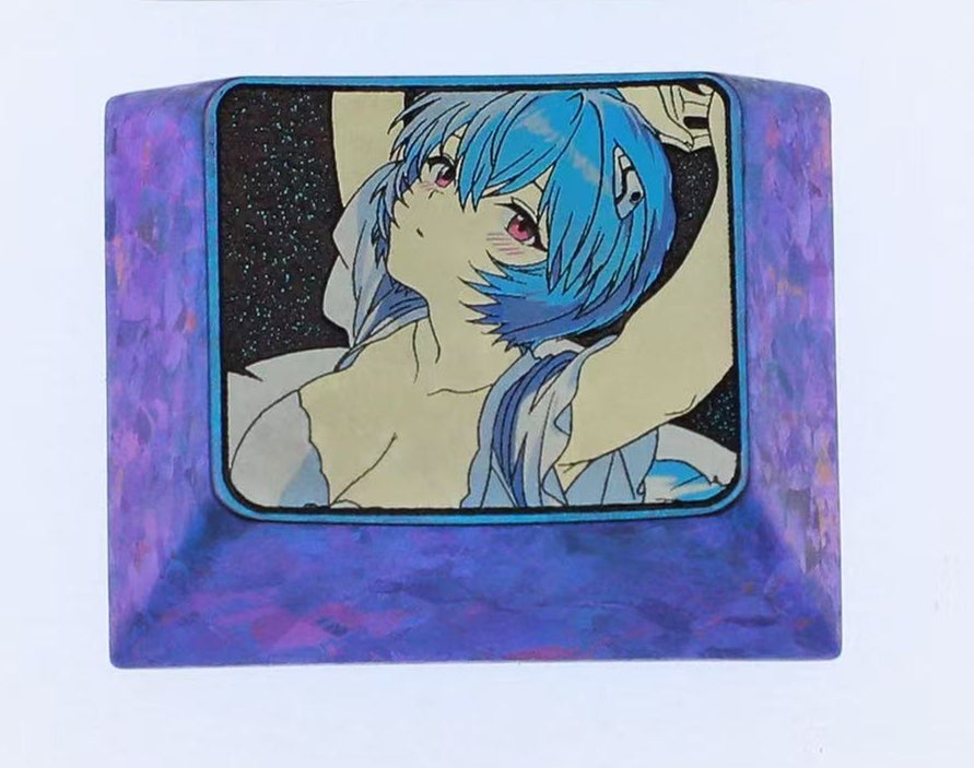 EVA Theme, 1.25U Ayanami Rei Titanium Alloy Decorative Keycaps, Metal Creative Anime Game Culture Innovation Personalized Keycaps
