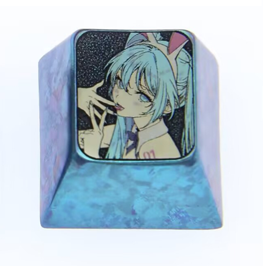 Hatsune Miku, 1U, round base, titanium alloy personalized keycaps, metal keycaps around animation and game music characters