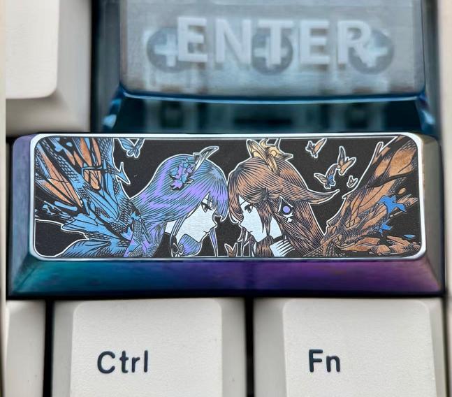 Genshin Impact, Raiden Shogun 2.75U titanium alloy precision carved personalized keycaps, anime and game culture creative metal carved decorative keycaps
