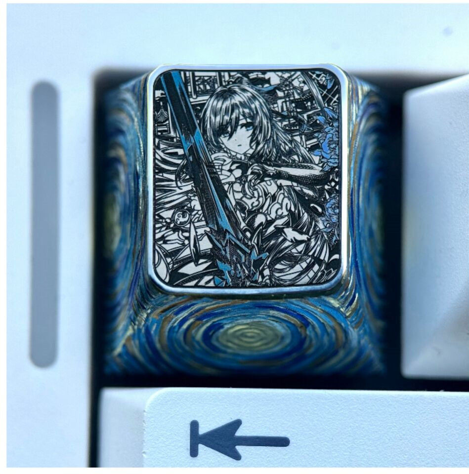 Honkai: Star Rail, Jingliu, 1U titanium alloy precision carved personalized keycaps, anime and game culture creative metal carved keycaps