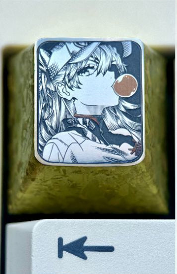 EVA, Bubble gum Asuka, 1U titanium alloy personalized keycap, anime and game character metal carved colorful titanium alloy artistic keycap.