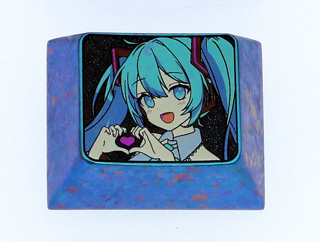Hatsune Miku, 1.25U love titanium alloy carved key cap, personalized key cap, metal decorative key cap.