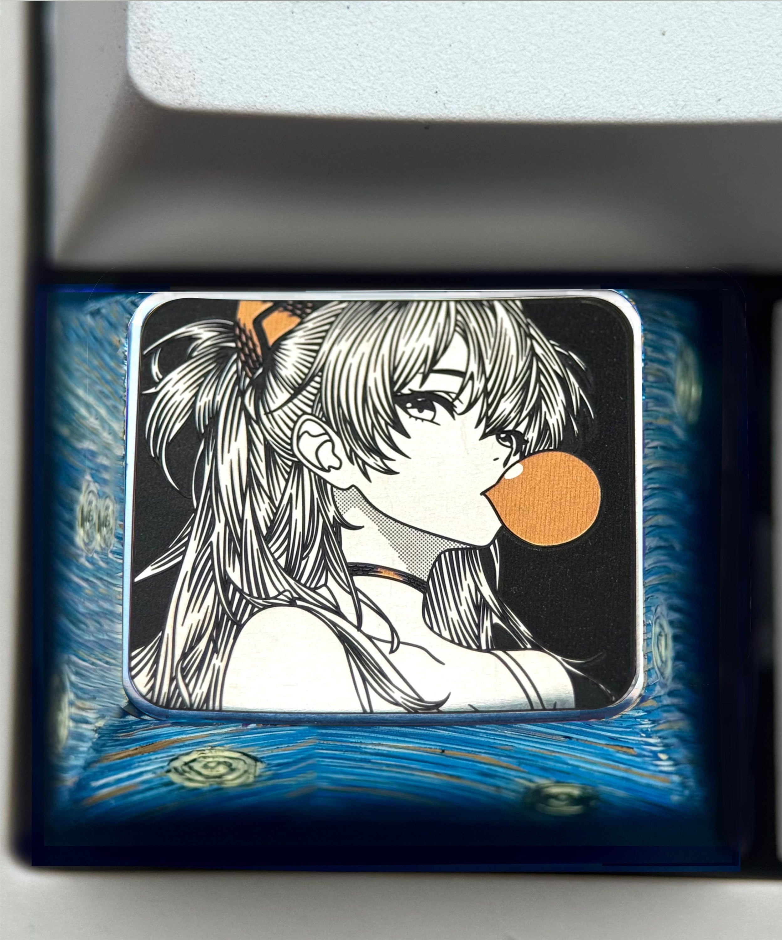 EVA,Asuka, Blowing bubble gum shape, 1.5U titanium alloy personalized keycap, anime and game culture creative peripheral decorative keycap.