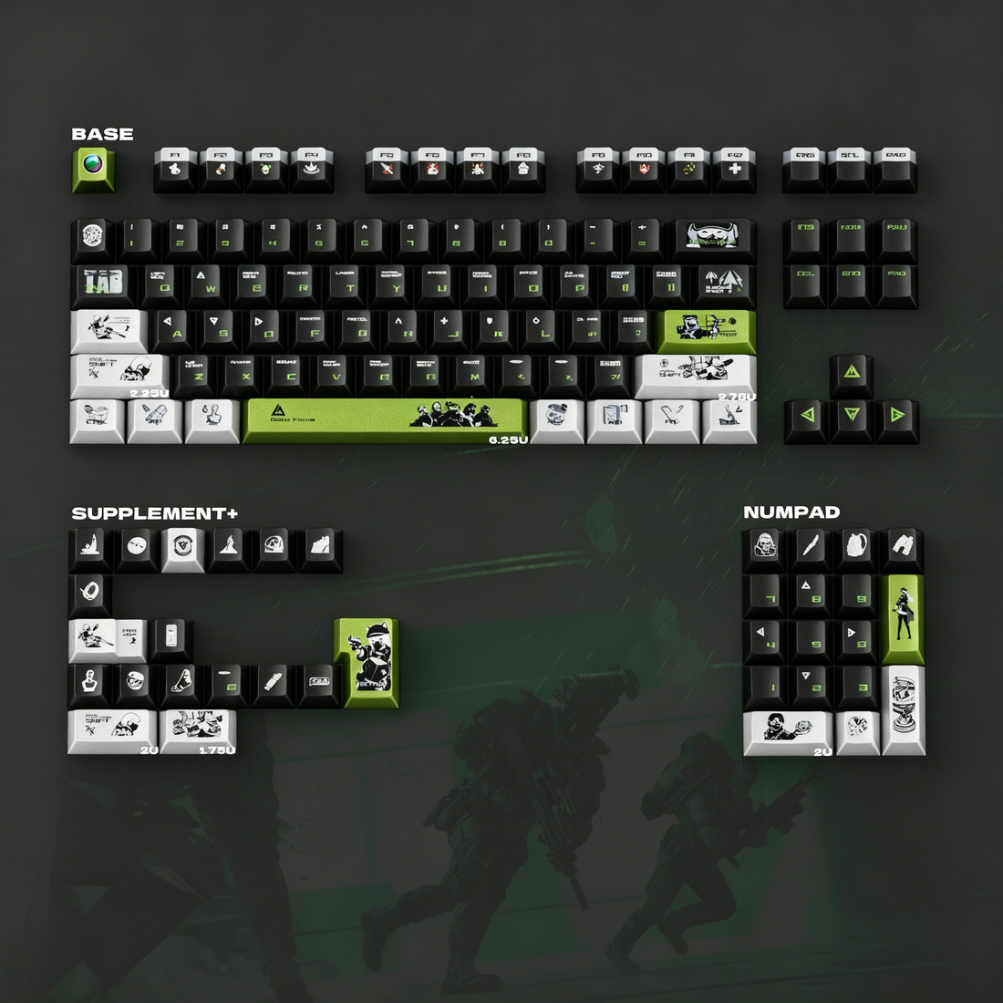 Delta Force themed metallic texture PBT material personalized keycap set, anime and games cultural creative decoration keycap set, compatible with 61/64/68/75/84/87/104 mechanical keyboard