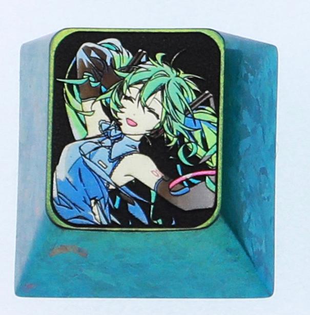 Hatsune Miku, 1U titanium alloy personalized keycap, animation game music culture creative decoration keycap, metal art keycap