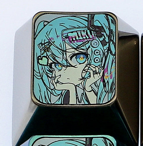 Hatsune Miku, 1U/1.5U, titanium alloy metal personalized key cap, keyboard decorative key cap
