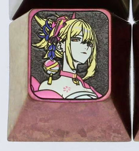 Naganohara Yoimiya two pictures, 1U titanium alloy personalized keycaps, metal gaming keycaps, keyboard decorative keycaps