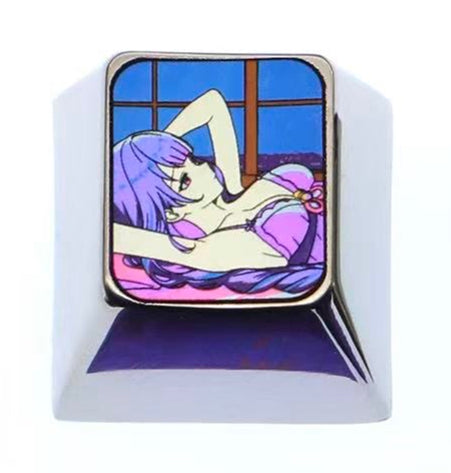 Genshin Impact, Raiden Shogun, 1U titanium alloy personalized keycaps, anime and game culture creative metal decorative keycaps.