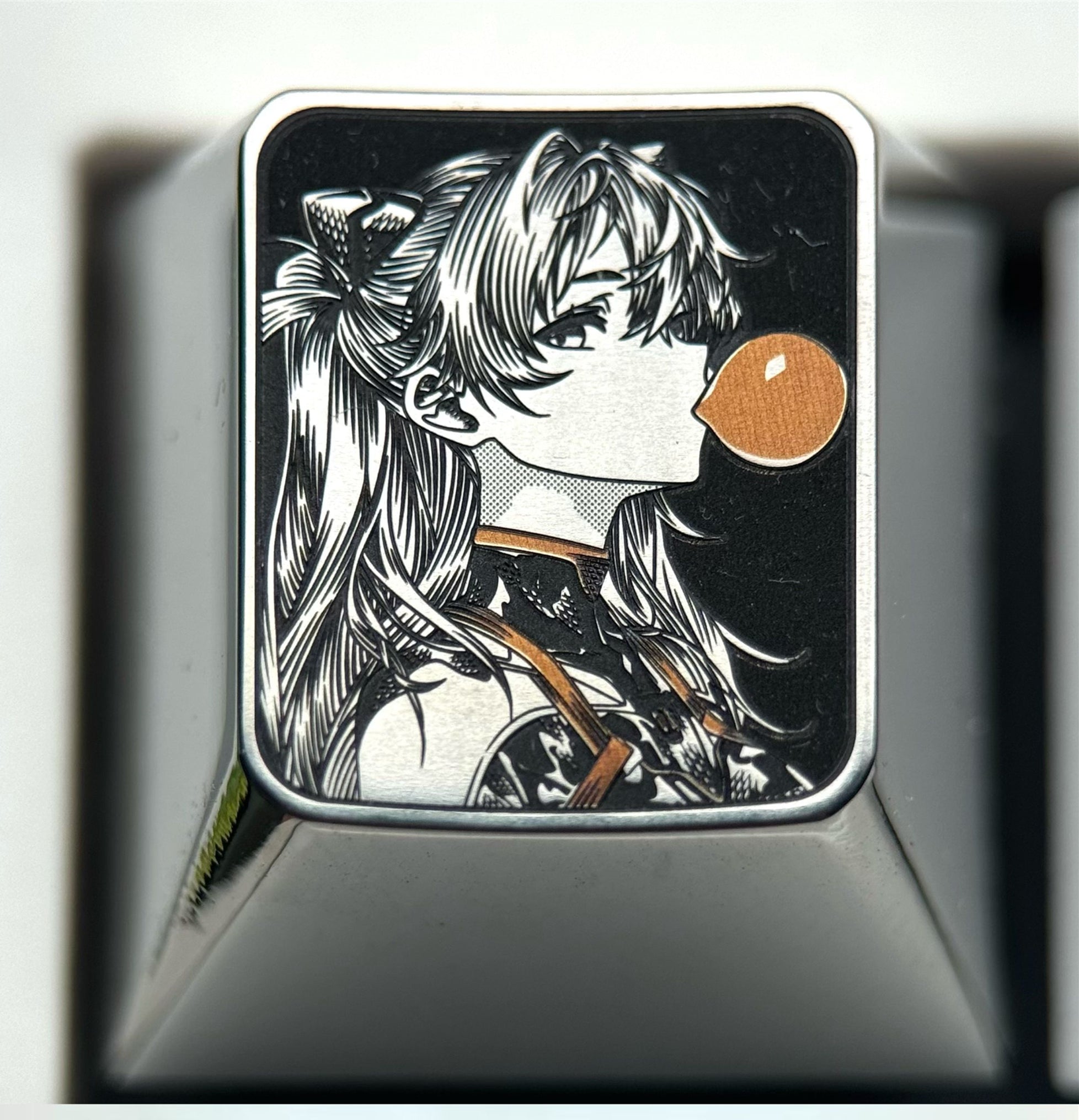 EVA,Asuka, Blowing bubble gum shape, 1U titanium alloy personalized keycap, anime and game culture creative peripheral decorative keycap.