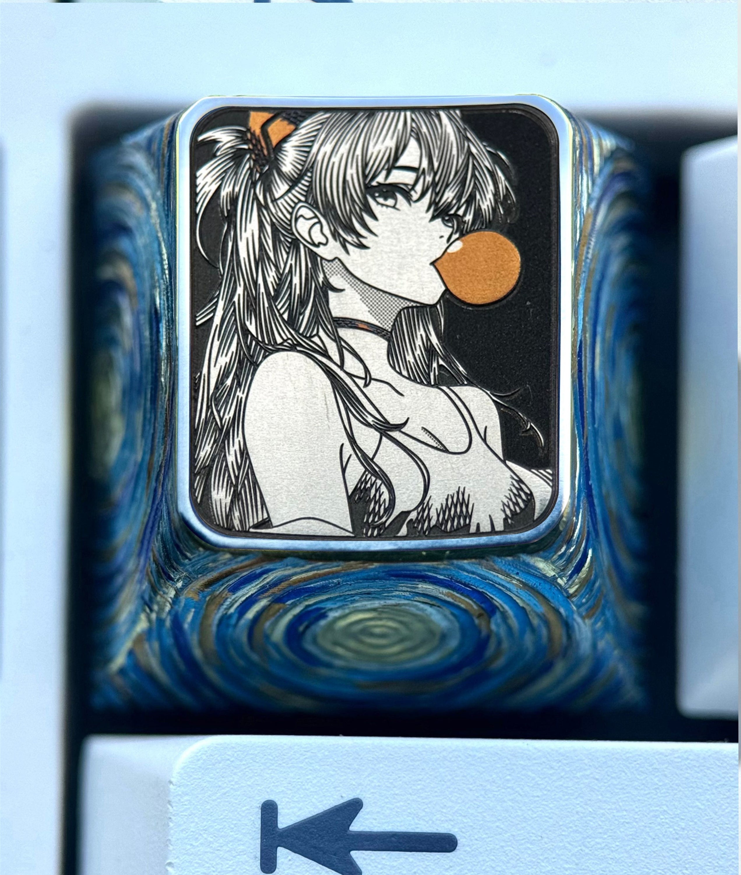 EVA,Asuka, Blowing bubble gum shape, 1U titanium alloy personalized keycap, anime and game culture creative peripheral decorative keycap.