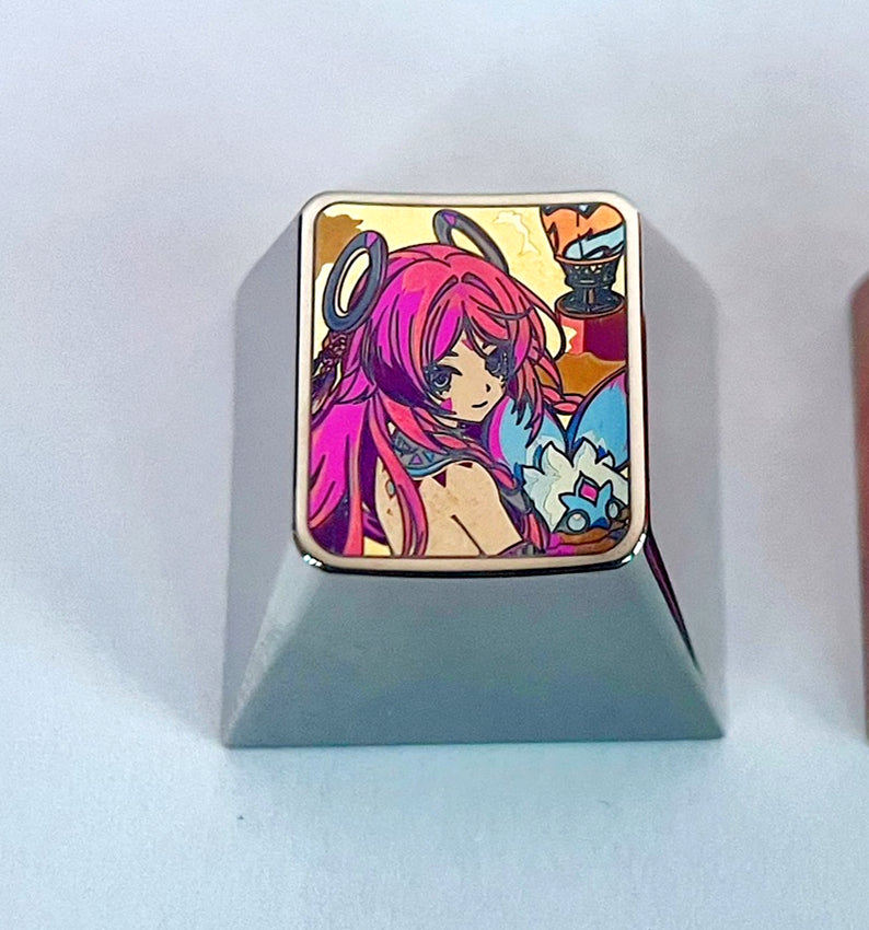 Genshin Impact, 1U titanium alloy carved keycaps, mechanical keyboard metal decorative keycaps