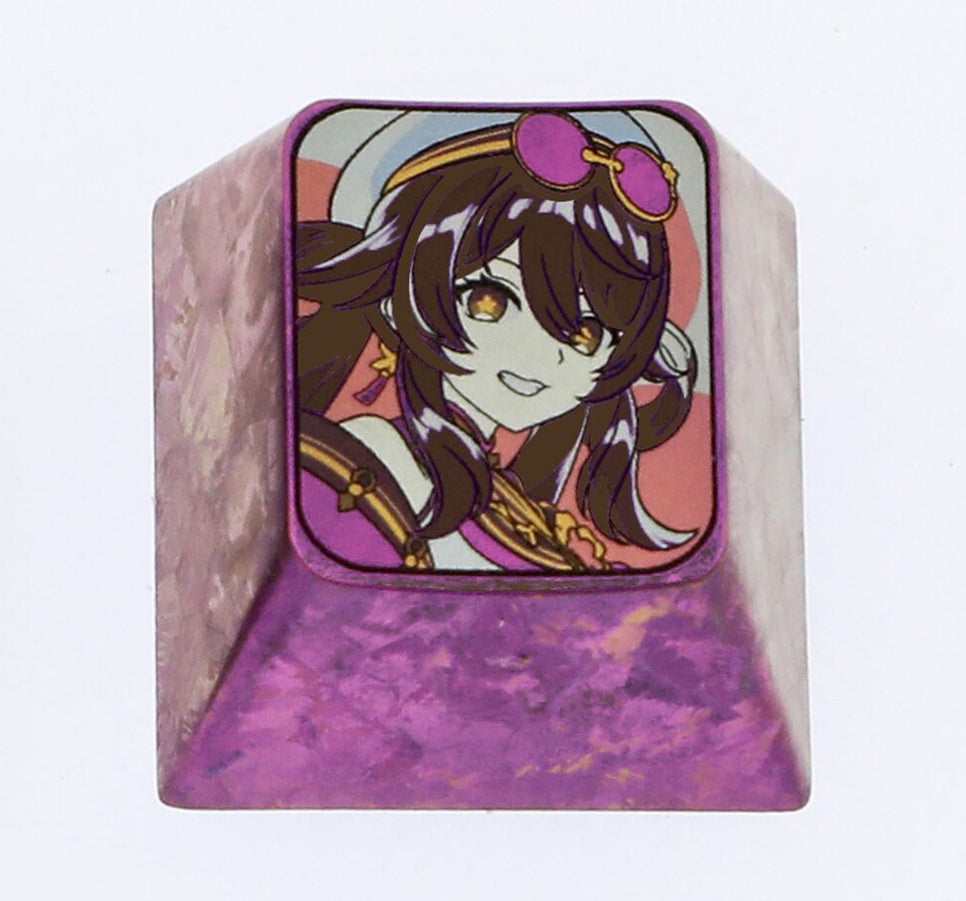 Genshin Impact, Hu Tao metal titanium alloy carved personalized keycaps, keyboard decorative keycaps, game character keycaps