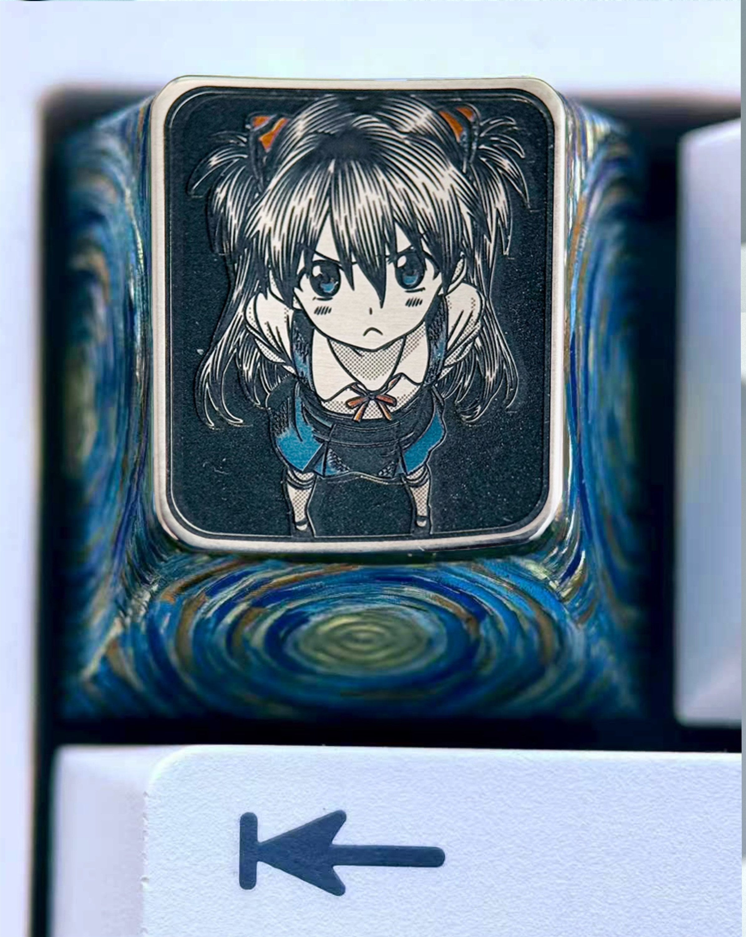 EVA, Exquisitely carved titanium alloy, overlooking Asuka, 1U anime, gaming, cultural and creative personalized keycaps, metal carved decorative keycaps