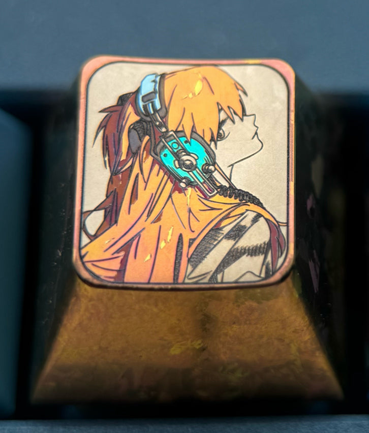 EVA, Asuka wearing headphones, Ayanami Rei, 1U titanium alloy personalized keycaps, metal decorative art keycaps, anime keycaps