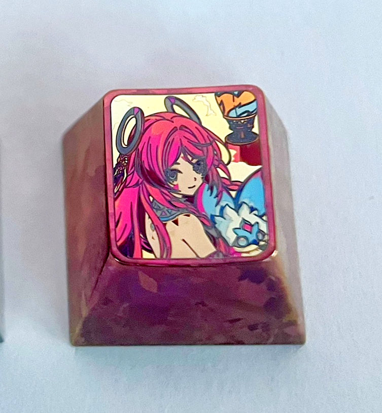 Genshin Impact, 1U titanium alloy carved keycaps, mechanical keyboard metal decorative keycaps