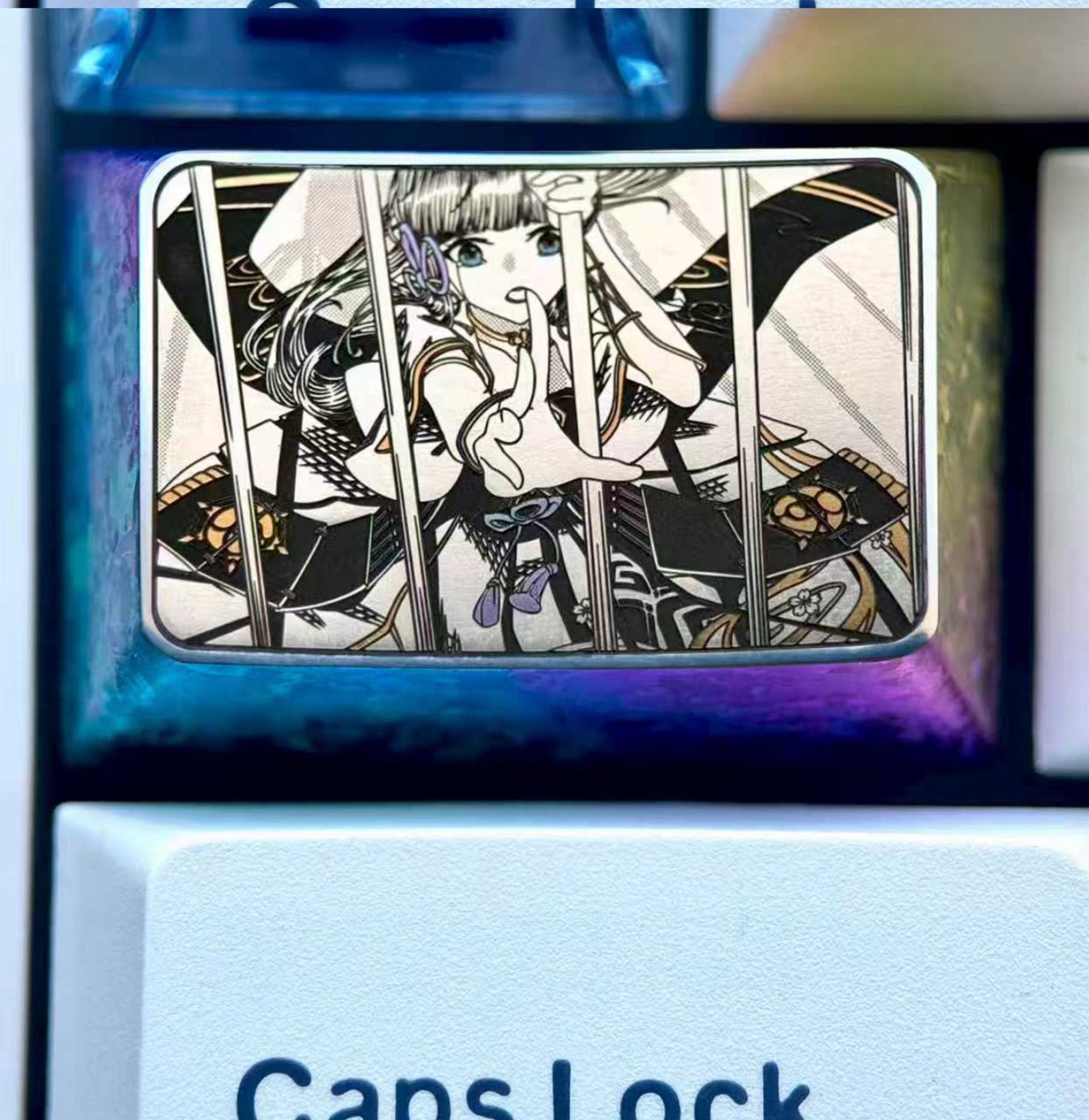 Genshin Impact, Kamisato Ayaka, 1.5U precision titanium alloy personalized key cap, animation and game culture metal engraving key cap.