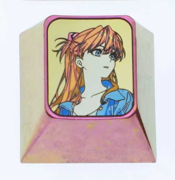 EVA, Asuka, 1U titanium alloy personalized decorative keycap, anime and game cultural creative metal carving mechanical keyboard keycap