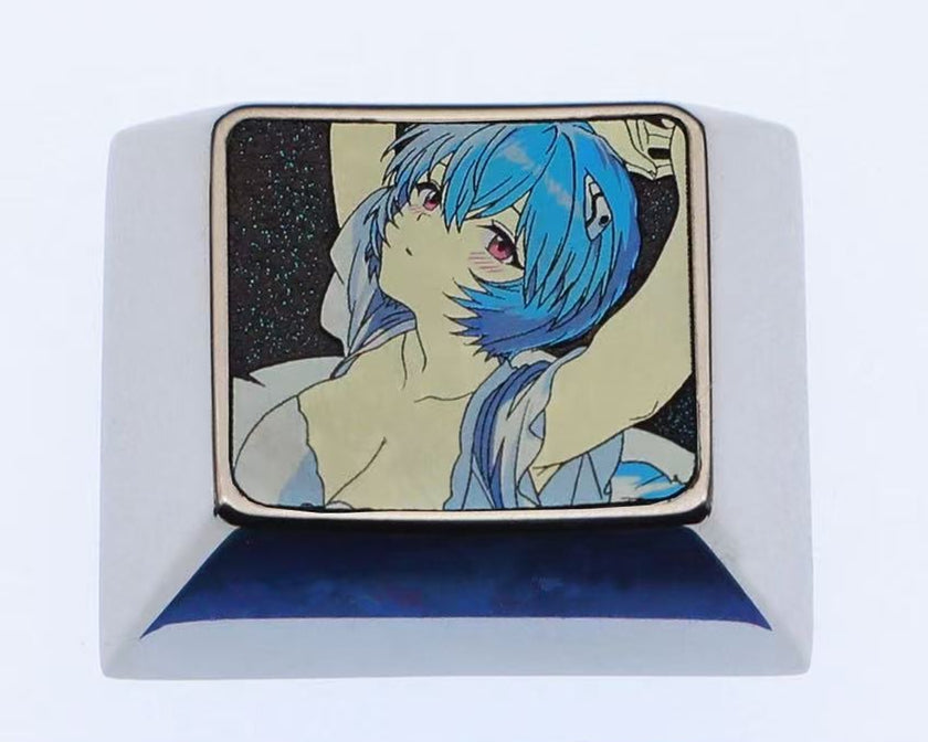 EVA Theme, 1.25U Ayanami Rei Titanium Alloy Decorative Keycaps, Metal Creative Anime Game Culture Innovation Personalized Keycaps