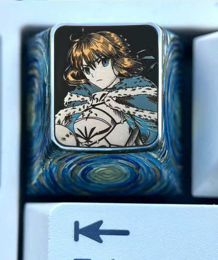 Fate/stay night, Altria Pendragon, Tohsaka Rin, 1U titanium alloy personalized keycaps, metal keycaps for anime, gaming, cultural and creative peripherals