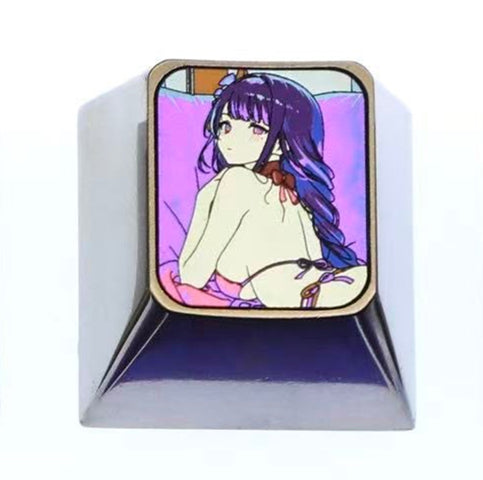 Genshin Impact, Raiden Shogun, 1U titanium alloy personalized keycaps, anime and game culture creative metal decorative keycaps.